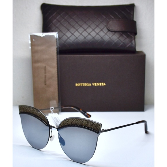 BOTTEGA VENETA BV0101S 002 RUTHENIUM/SILVER GREY MIRROR CAT EYE SUNGLASSES. 64mm main image 9